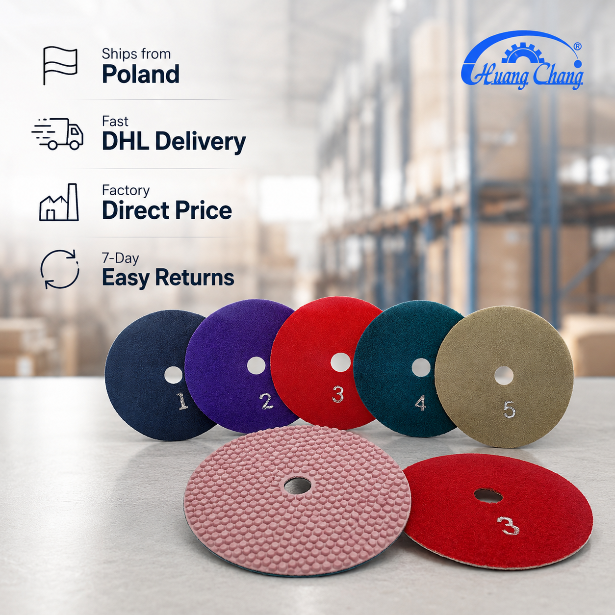 HUANGCHANG 4 Inch Red Dotted Diamond Polishing Pads