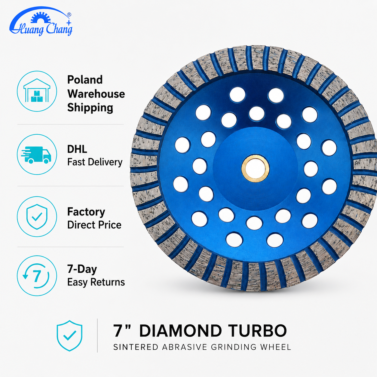 7 Inch Diamond Turbo Grinding Wheel for Concrete, Masonry, Granite & Marble