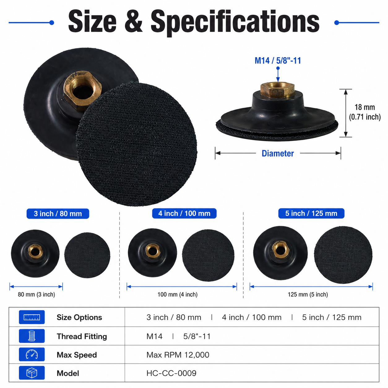 Soft Flexible Rubber Backer Pad Hook and Loop Backing Pad Adapter Connector for Polishing Sanding Buffing Discs