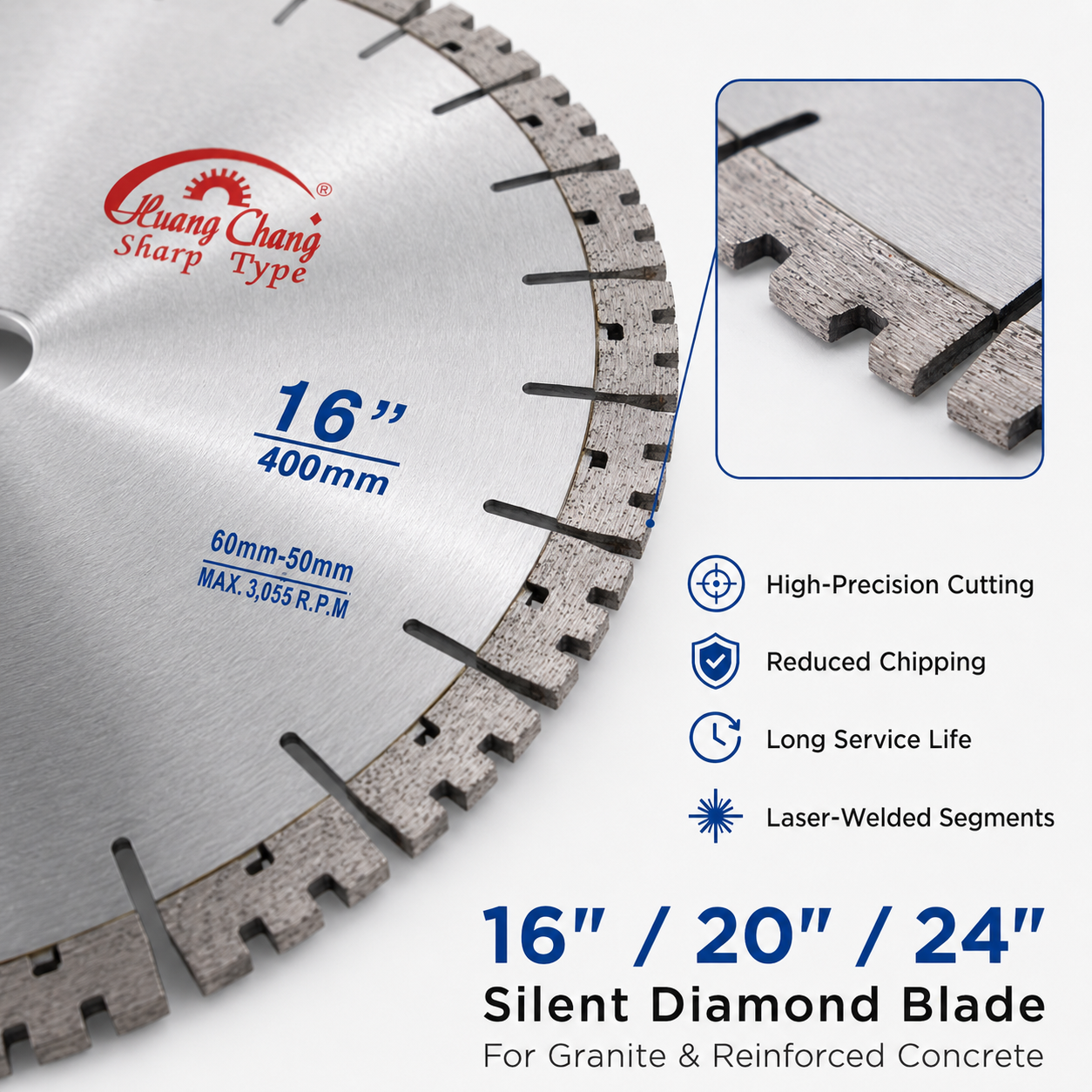 Industrial Silent Diamond Saw Blade for Granite, Concrete & Masonry Cutting