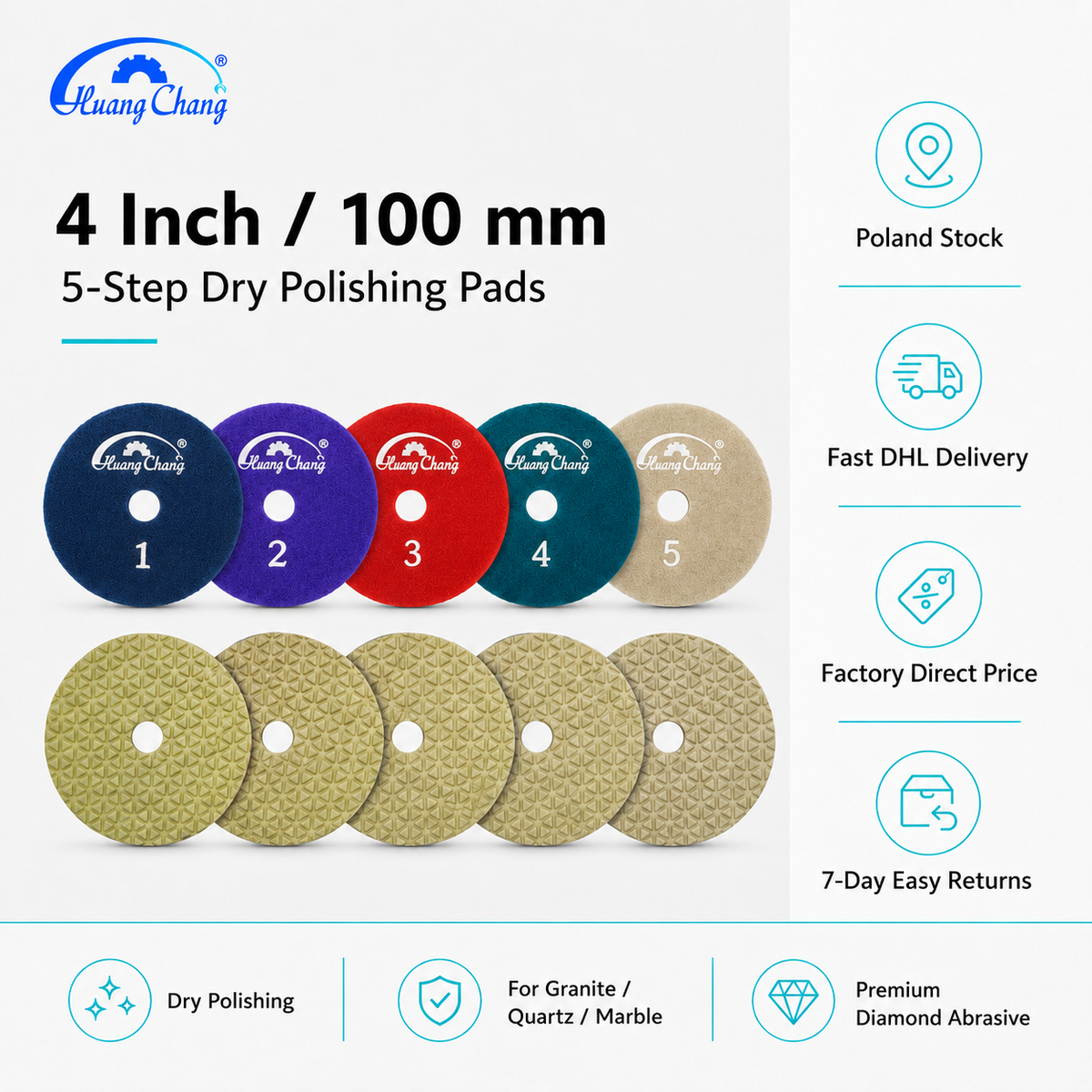4 Inch 5-Step Dry Diamond Polishing Pad Set