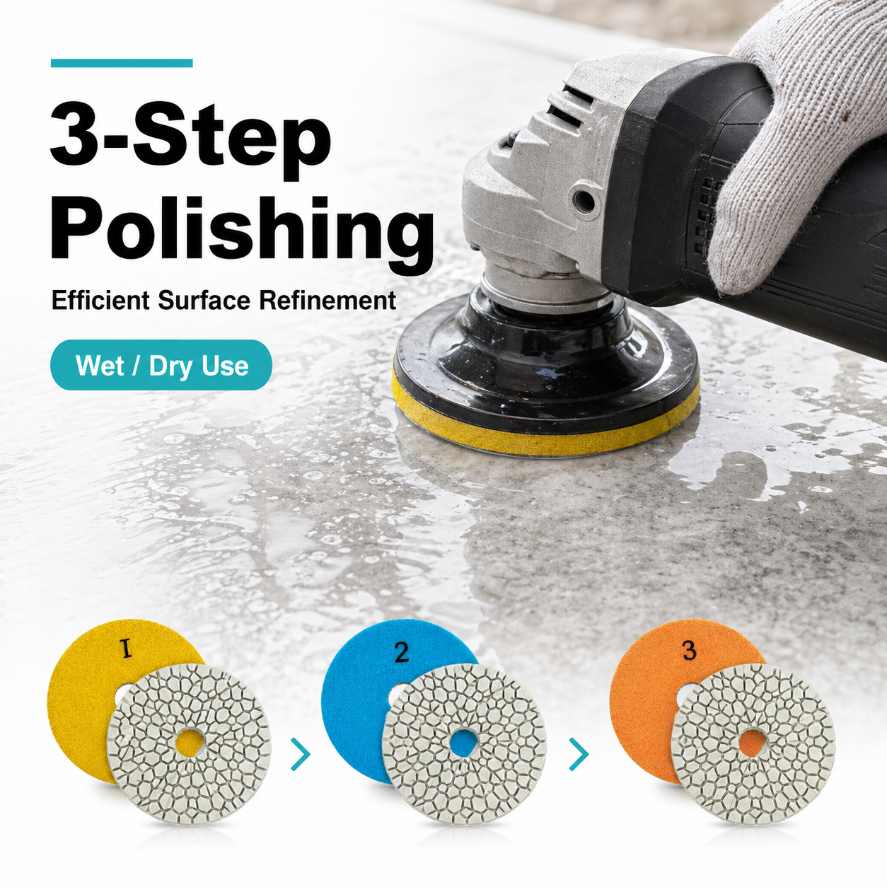 4 Inch 3-Step Diamond Polishing Pads for Concrete, Marble and Quartz