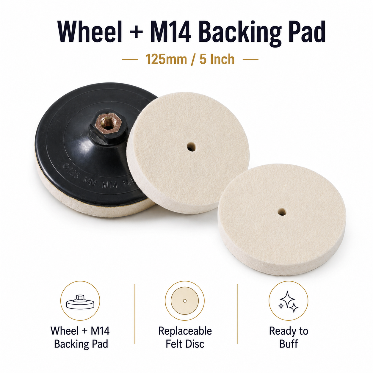 125mm M14 Wool Felt Polishing Wheel with Backing Pad for Marble, Glass, Metal & Car Buffing