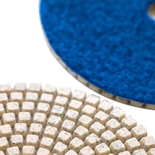 Blue backing side and segmented working face of 100mm wet polishing pad