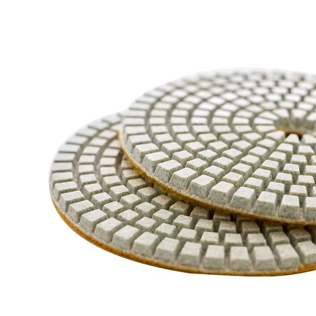 Close-up of segmented diamond resin polishing pad working face and 3mm profile