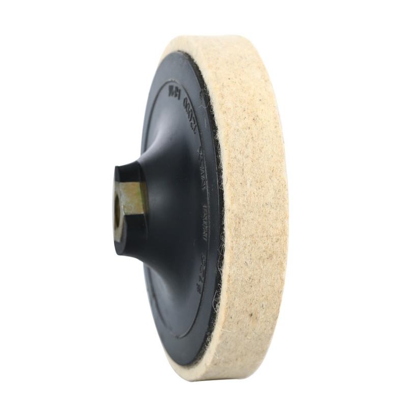 Felt polishing wheel angled view with integrated backing