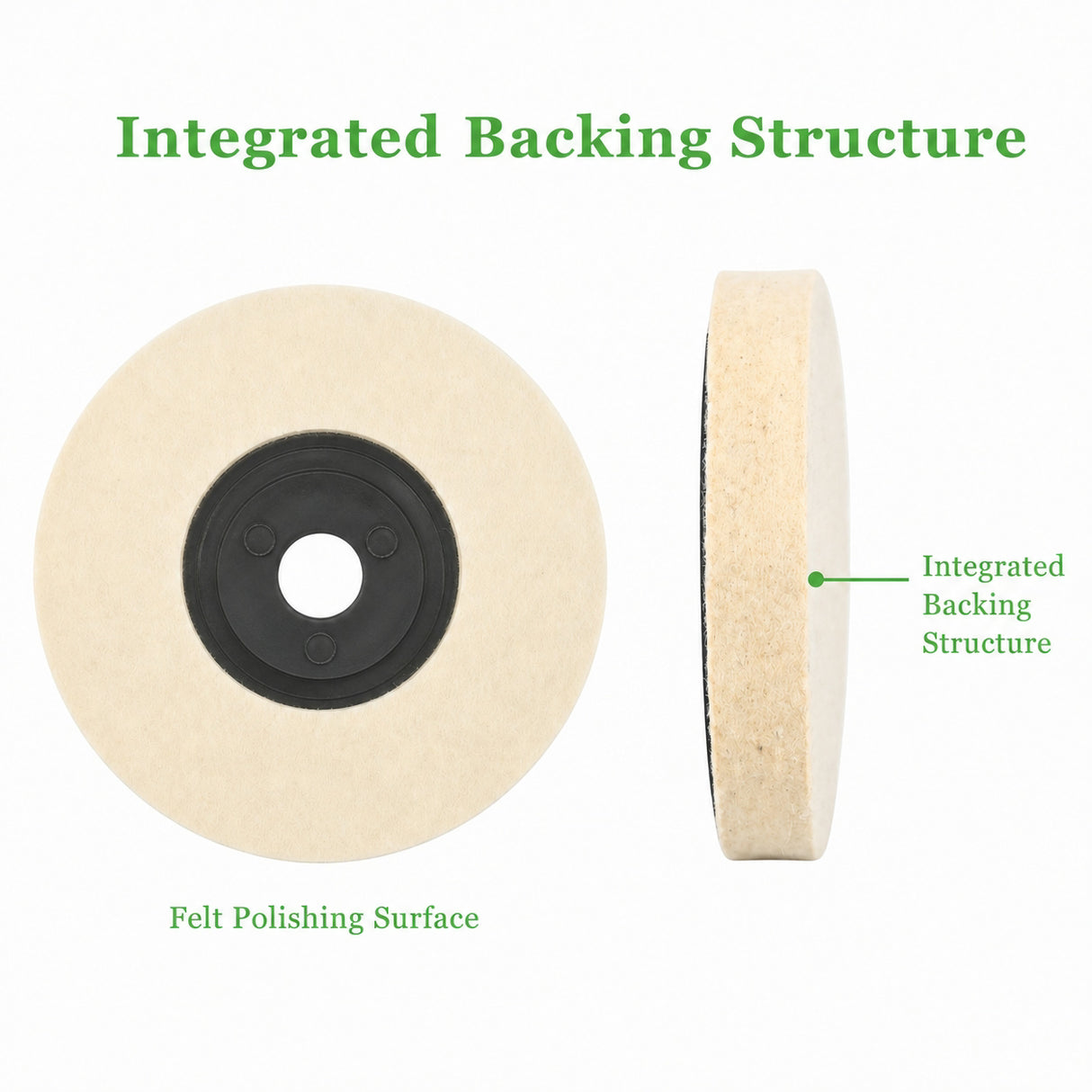 Felt polishing surface and integrated backing structure