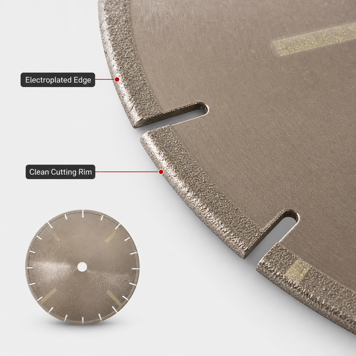 Electroplated diamond saw blade cutting edge close up