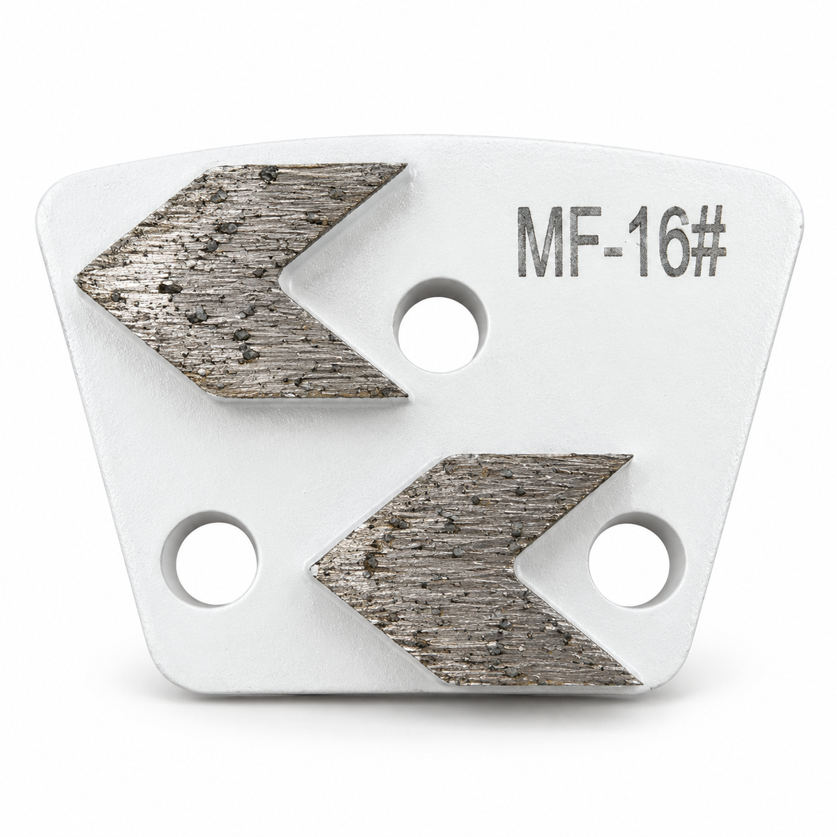 White MF16 double-arrow grinding shoe, medium bond for medium concrete