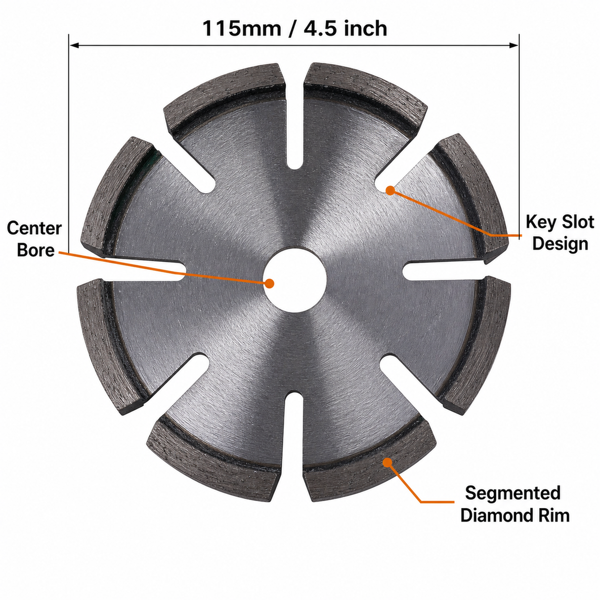 115mm mortar raking diamond blade size center bore and key slot design