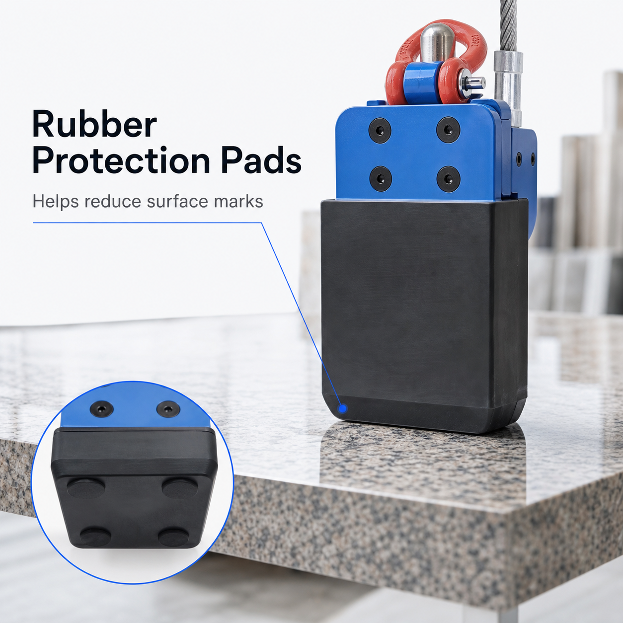 Stone lifter rubber protection pads detail