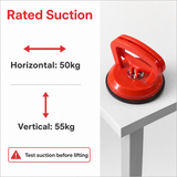 Rated suction graphic: horizontal 50kg and vertical 55kg
