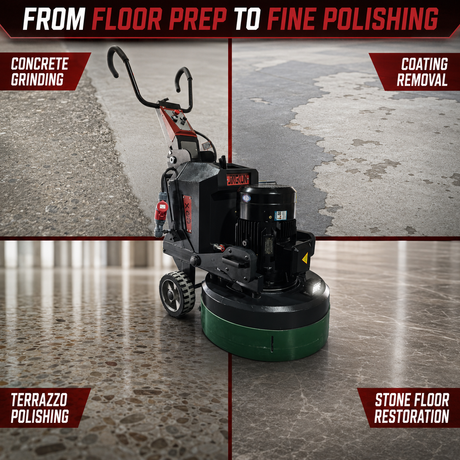 Planetary floor grinder applications for grinding coating removal and polishing