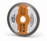 Angled view of 4.5 inch diamond cutting disc highlighting the cutting rim and disc profile.