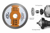 7/8 inch / 22.23 mm arbor on 4.5 inch diamond cutting disc, compatible with common angle grinders.