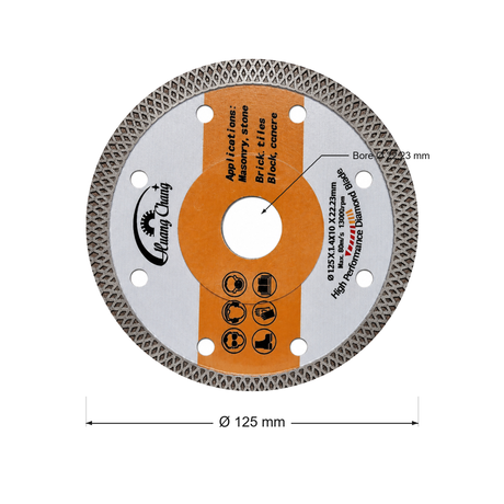4.5 inch diamond cutting disc dimensions diagram — 4.5 inch / 115 mm diameter for angle grinder use.