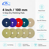 4 Inch 100mm 5 Step Dry Diamond Polishing Pad Set for Granite Quartz Marble