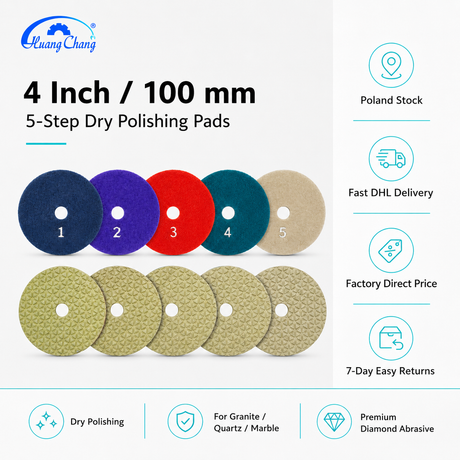 4 Inch 100mm 5 Step Dry Diamond Polishing Pad Set for Granite Quartz Marble