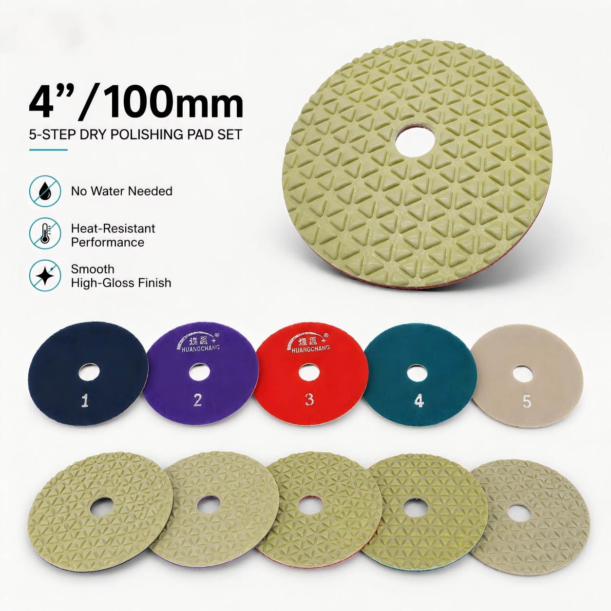 4 Inch 100mm 5 Step Dry Diamond Polishing Pad Set for Granite Quartz Marble