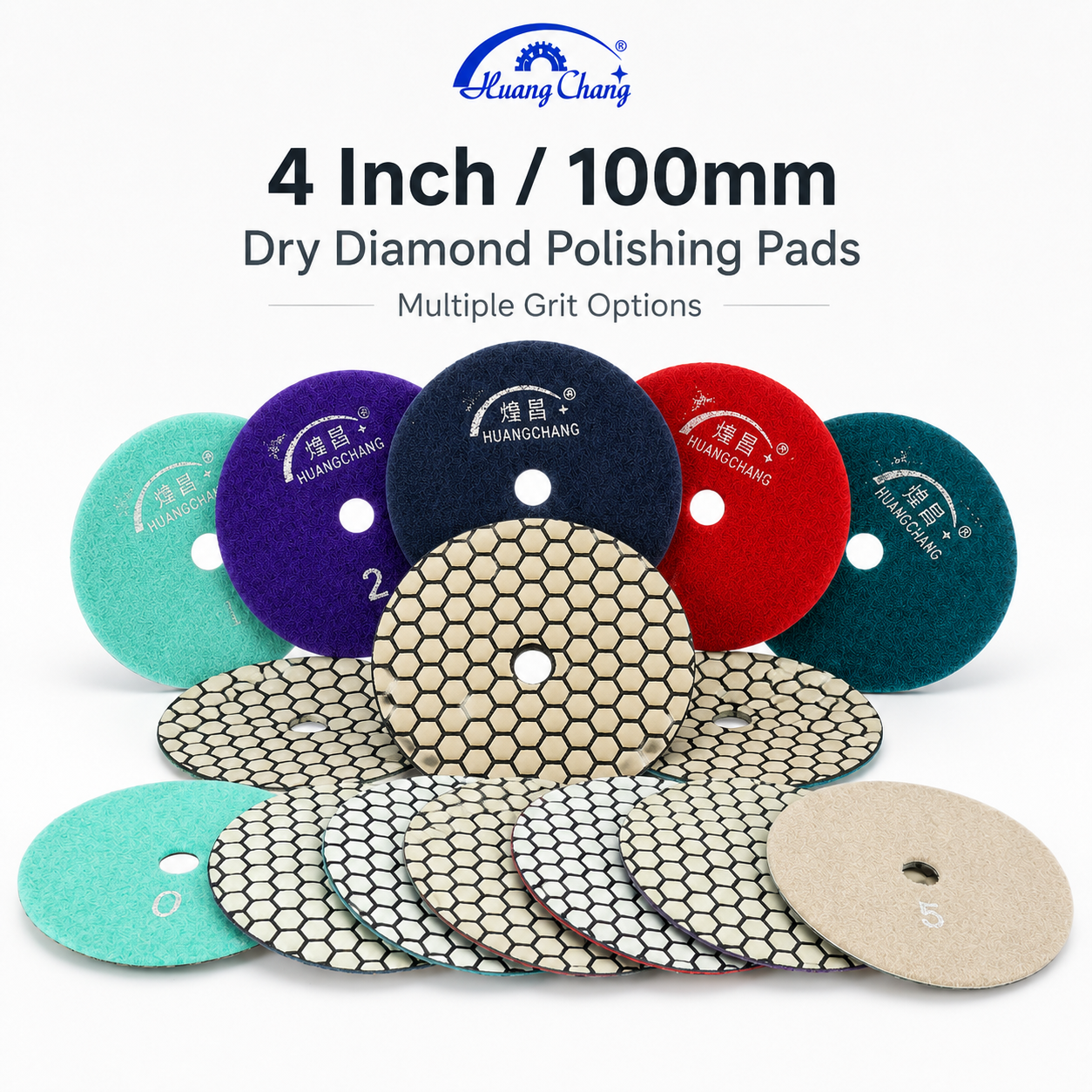 4 Inch Dry Diamond Polishing Pads Set for Angle Grinders, 50-3000 Grit