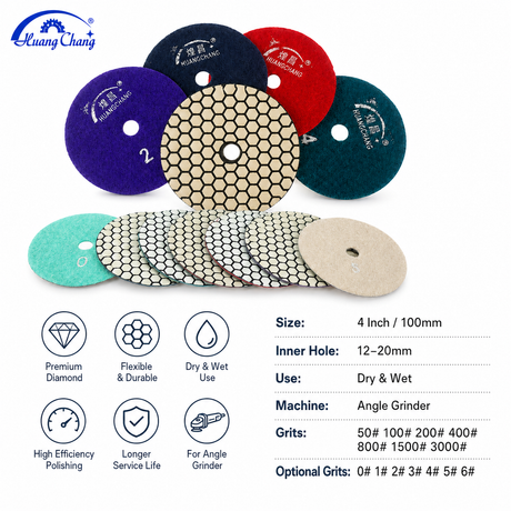 4 Inch Dry Diamond Polishing Pads Set for Angle Grinders, 50-3000 Grit