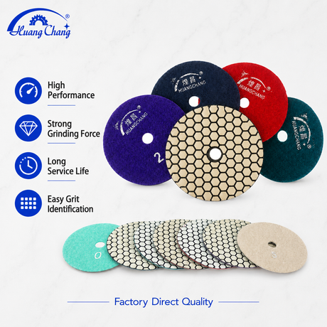 4 Inch Dry Diamond Polishing Pads Set for Angle Grinders, 50-3000 Grit