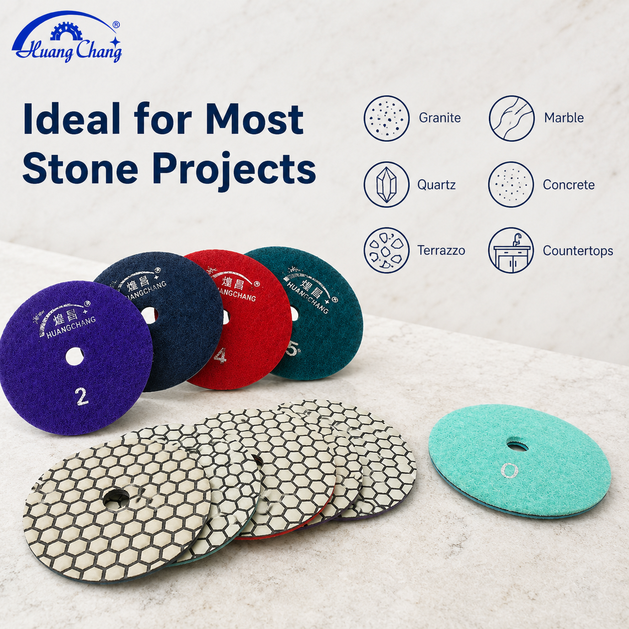 4 Inch Dry Diamond Polishing Pads Set for Angle Grinders, 50-3000 Grit