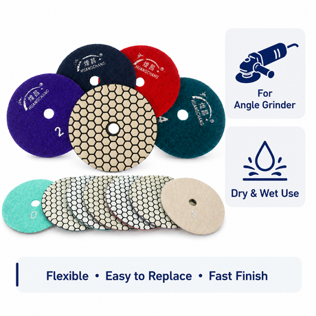 4 Inch Dry Diamond Polishing Pads Set for Angle Grinders, 50-3000 Grit