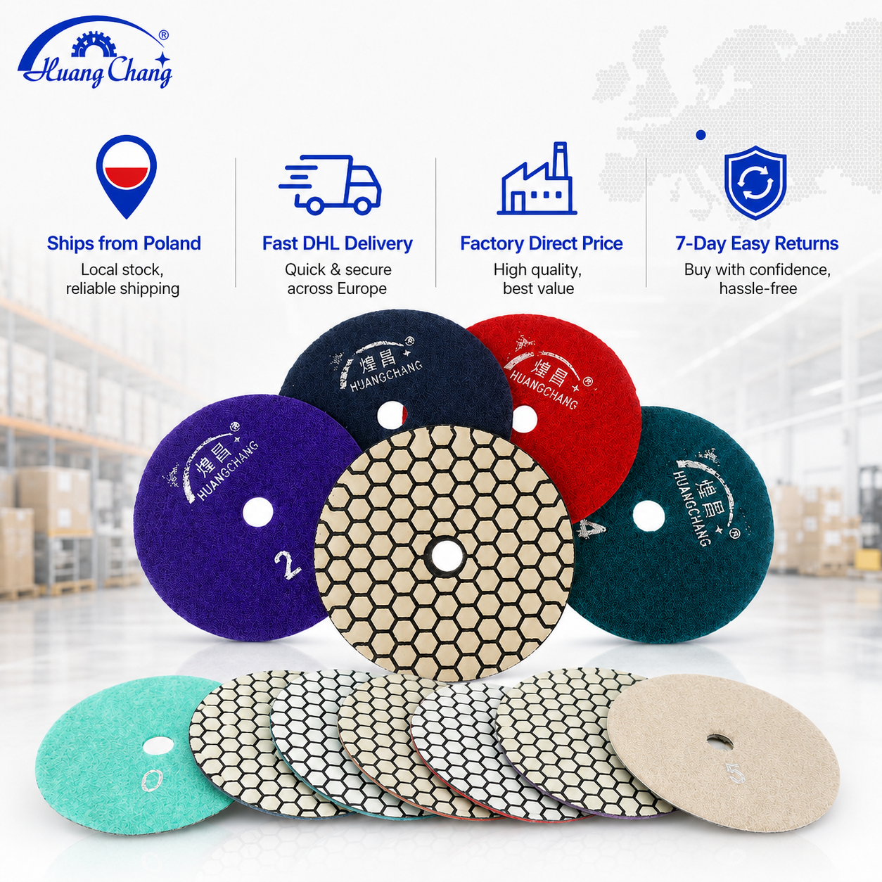 4 Inch Dry Diamond Polishing Pads Set for Angle Grinders, 50-3000 Grit