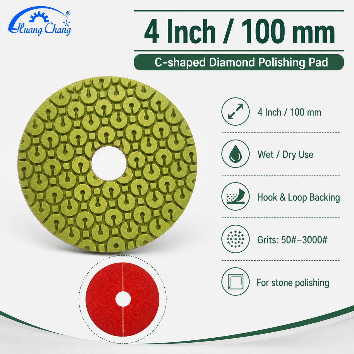 4 inch C-shaped polishing pad specifications graphic