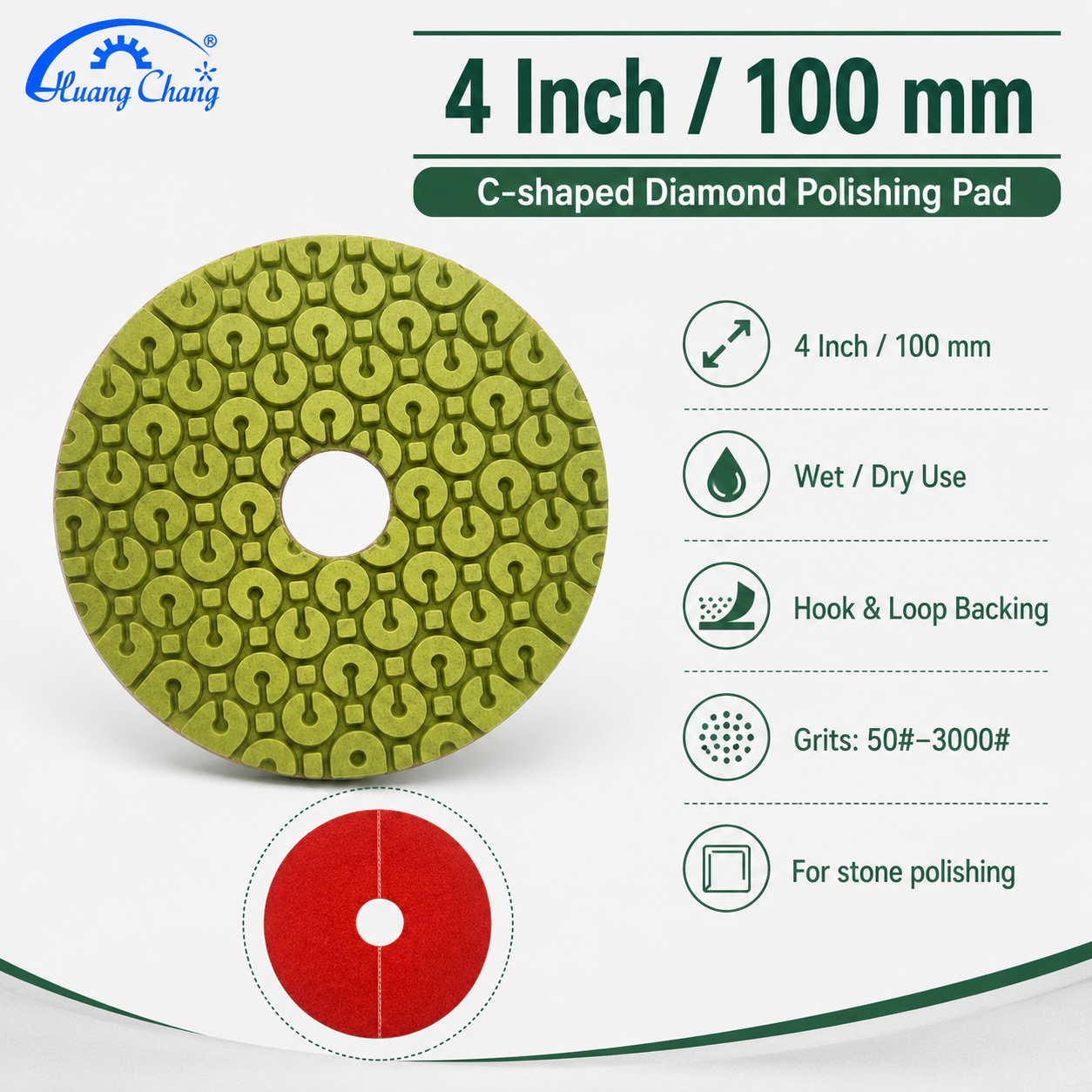 4 Inch C-Shaped Diamond Polishing Pads for Stone Wet/Dry Use