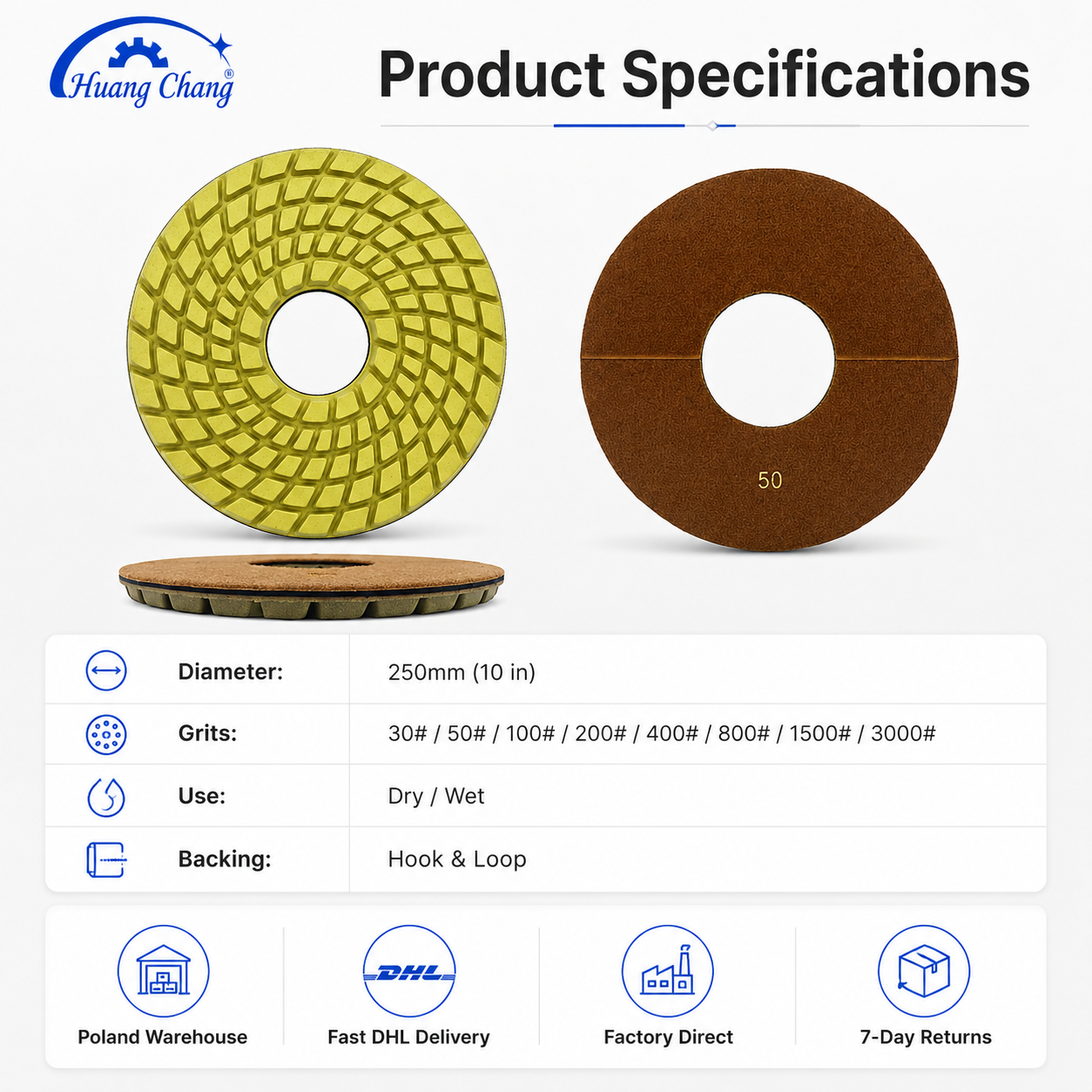 HUANGCHANG 10 Inch Diamond Floor Polishing Pad