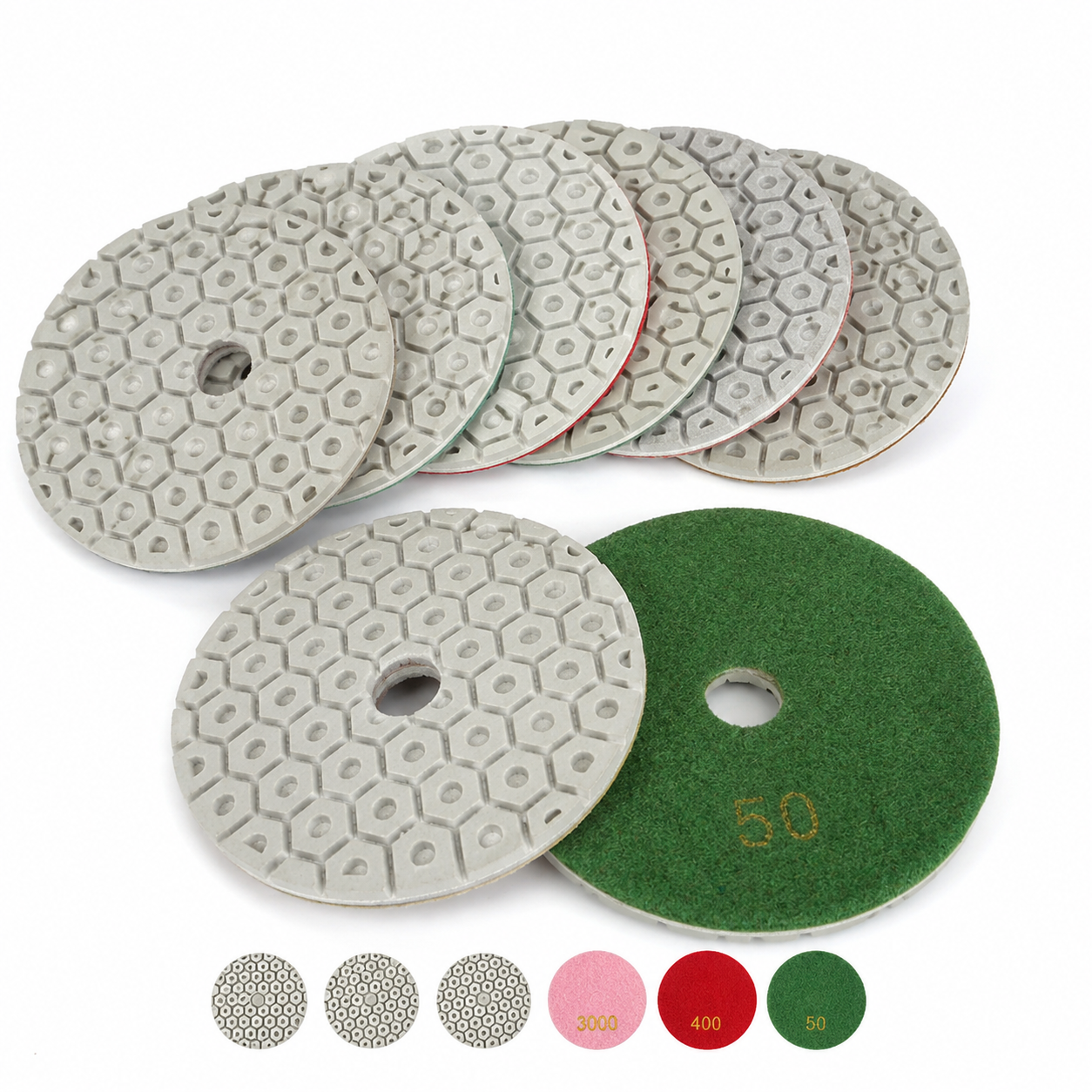 4 Inch Honeycomb Diamond Polishing Pads Wet/Dry for Granite Marble Concrete