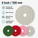 4 Inch Honeycomb Diamond Polishing Pads Wet/Dry for Granite Marble Concrete