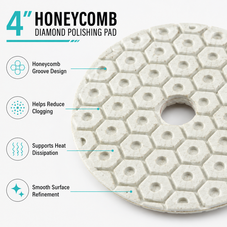 4 Inch Honeycomb Diamond Polishing Pads Wet/Dry for Granite Marble Concrete
