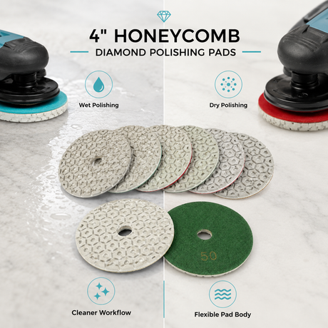 4 Inch Honeycomb Diamond Polishing Pads Wet/Dry for Granite Marble Concrete