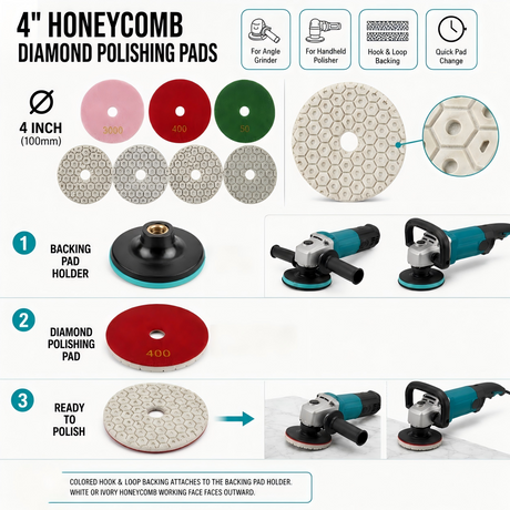 4 Inch Honeycomb Diamond Polishing Pads Wet/Dry for Granite Marble Concrete