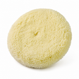 Cream-colored circular wool buffing pad front view on white background