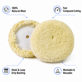 Wool buffing pad feature overview with hook-and-loop backing