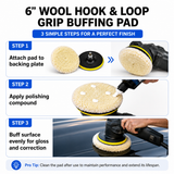 Three-step wool buffing pad use guide with polishing compound