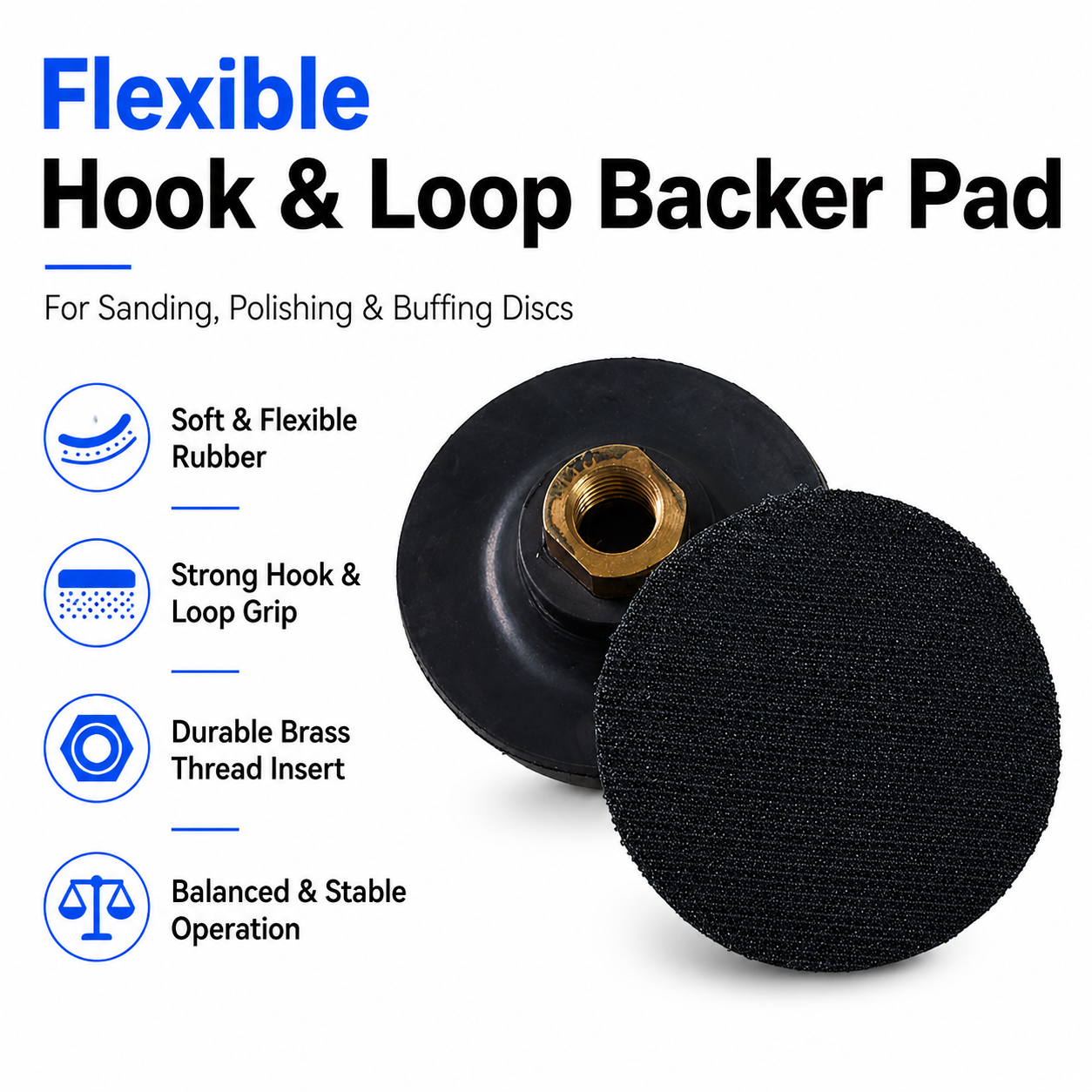 Soft Flexible Rubber Backer Pad Hook and Loop Backing Pad Adapter Connector for Polishing Sanding Buffing Discs