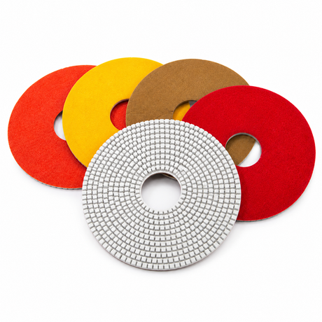 Front and backing views of 300mm wet diamond polishing pads