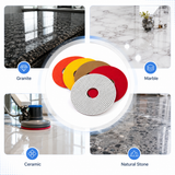 Wet polishing pads shown with stone surface examples