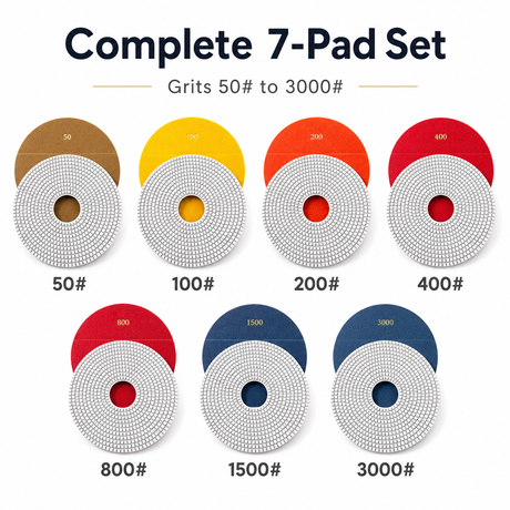 Seven-pad grit sequence from 50 to 3000 grit