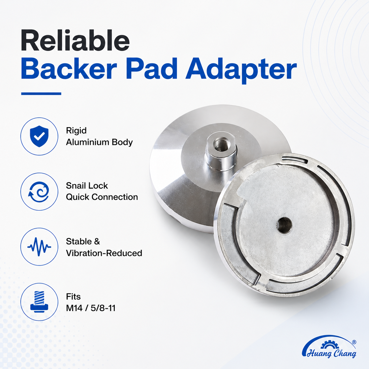 Rigid aluminum snail lock backer pad holder product overview