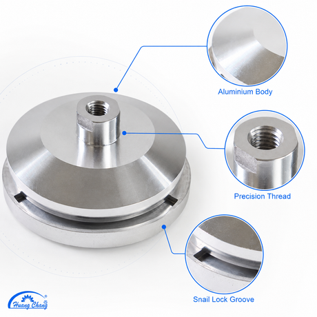 Aluminum body thread and snail lock groove detail view