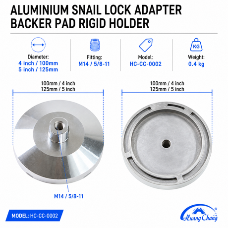 100mm and 125mm aluminum snail lock backer pad holder dimensions