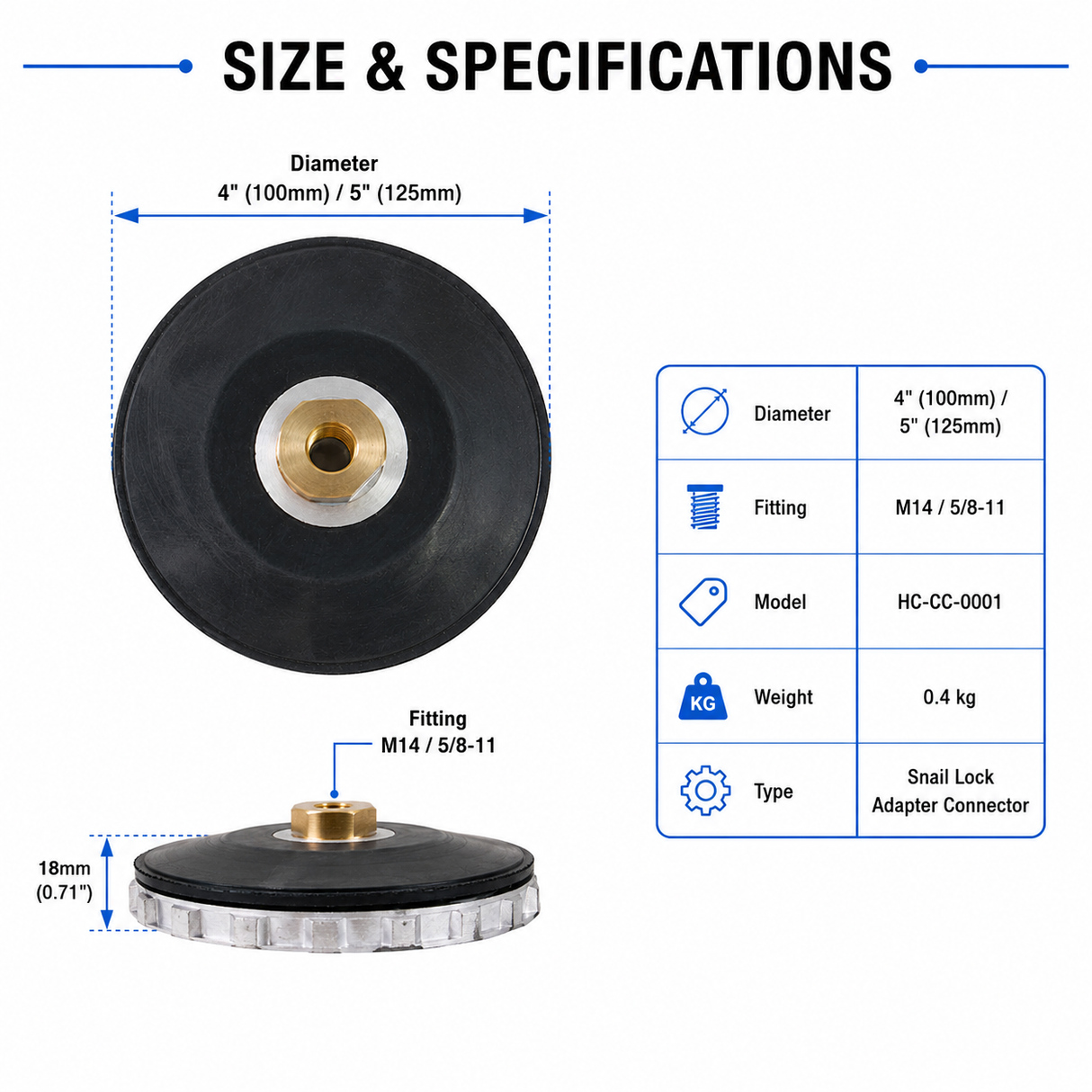 Aluminum Snail Lock Backer Pad Adapter 100/125mm