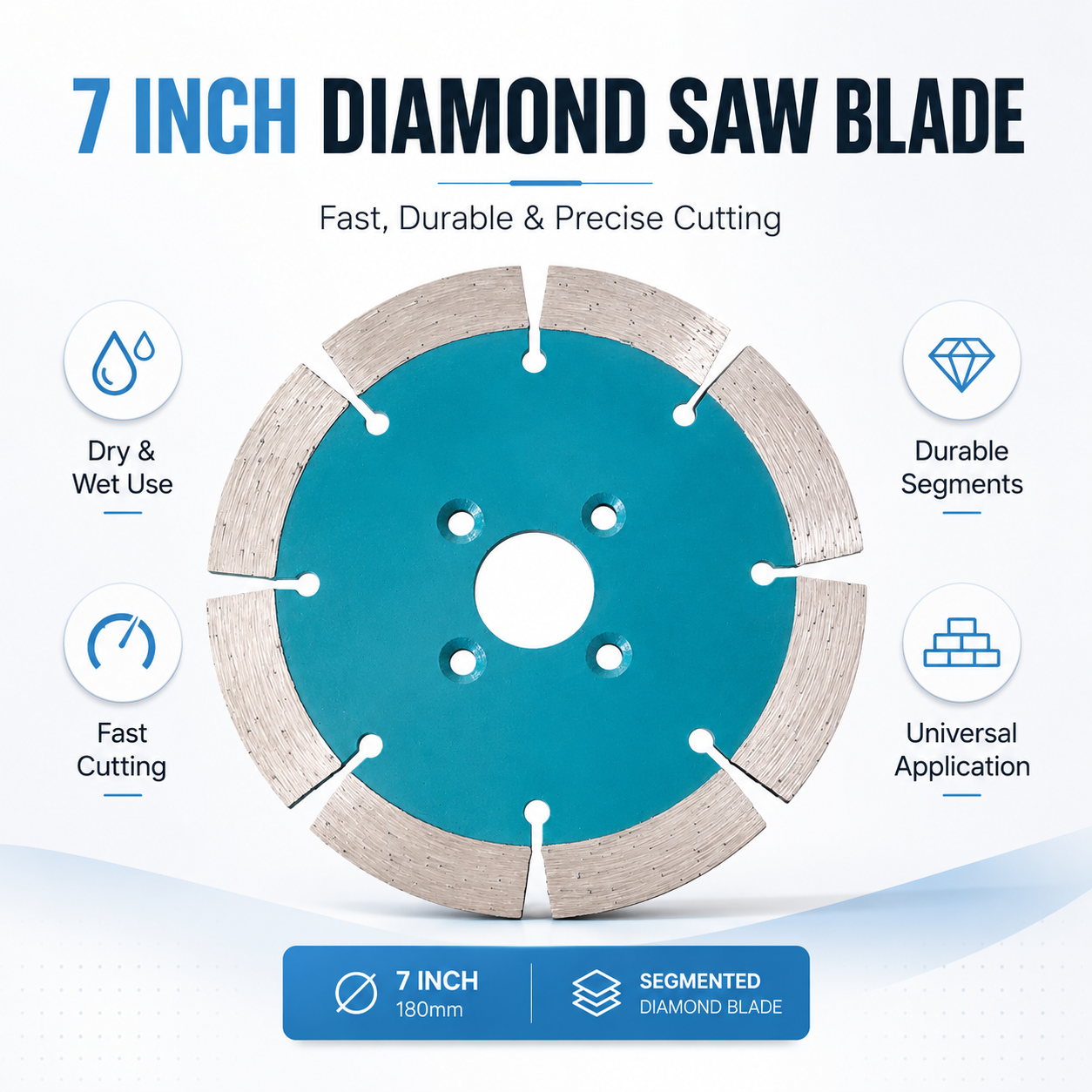 7 Inch 180mm Segmented Diamond Saw Blade 22.23mm - segmented rim detail