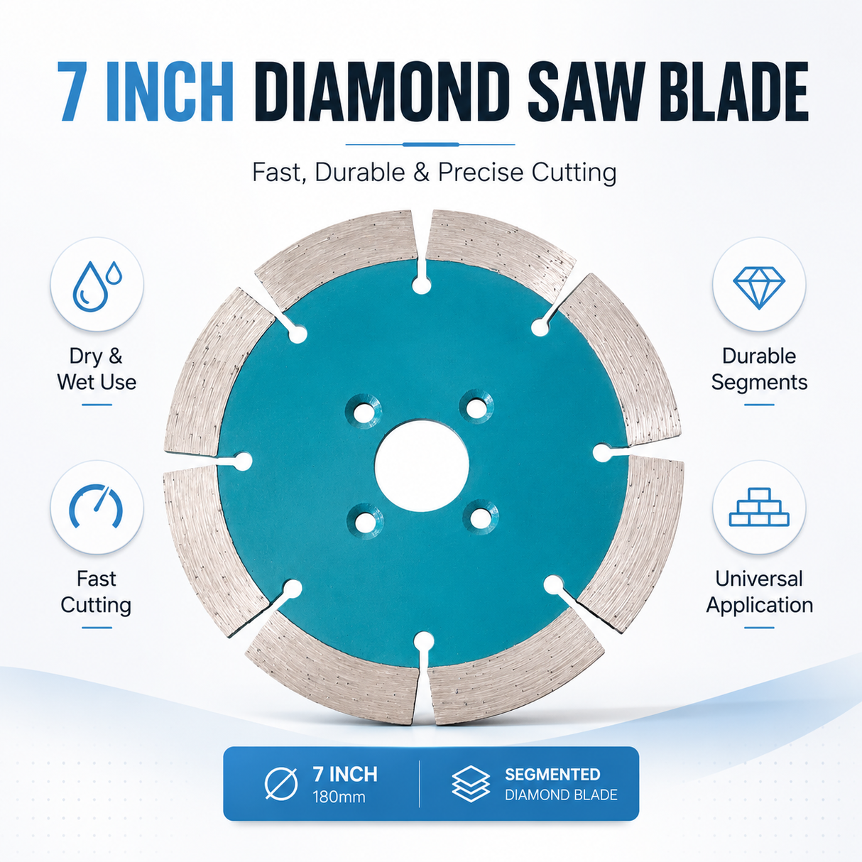 7 Inch 180mm Segmented Diamond Saw Blade 22.23mm - segmented rim detail